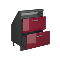 Dachschrägenschrank Rion Rot Hochglanz/Anthrazit mit 2 Schubladen Vicco