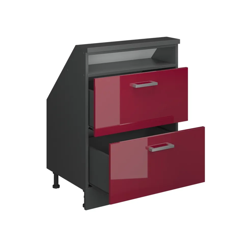 Dachschrägenschrank Rion Rot Hochglanz/Anthrazit mit 2 Schubladen Vicco