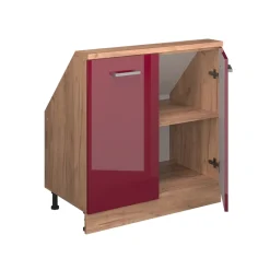 Dachschrägenschrank Rion Rot Hochglanz/Goldkraft Eiche mit 2 Türen Vicco