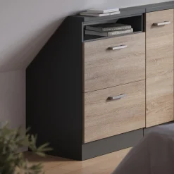 Dachschrägenschrank Rion Sonoma/Anthrazit mit 2 Schubladen Vicco