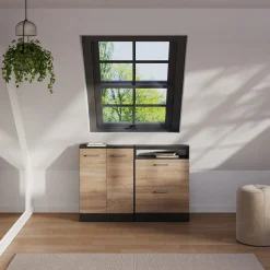 Dachschrägenschrank Rion Sonoma/Anthrazit mit 2 Schubladen Vicco