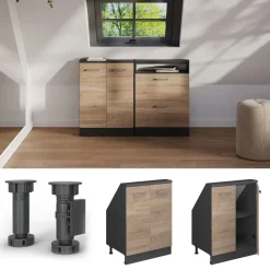 Dachschrägenschrank Rion Sonoma/Anthrazit mit 2 Türen Vicco