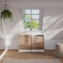 Dachschrägenschrank Rion Sonoma/Weiß mit 2 Schubladen Vicco