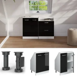 Dachschrägenschrank Rion Schwarz Hochglanz/Weiß mit 2 Türen Vicco