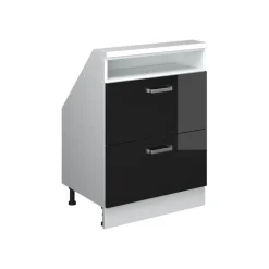 Dachschrägenschrank Rion Schwarz Hochglanz/Weiß mit 2 Schubladen Vicco