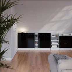 Dachschrägenschrank Rion Schwarz Hochglanz/Weiß mit 2 Schubladen Vicco