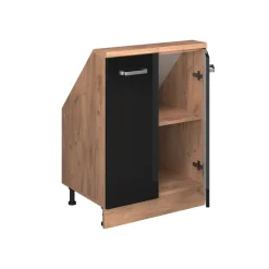 Dachschrägenschrank Rion Schwarz Hochglanz/Goldkraft Eiche mit 2 Türen Vicco