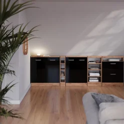 Dachschrägenschrank Rion Schwarz Hochglanz/Goldkraft Eiche mit 2 Türen Vicco