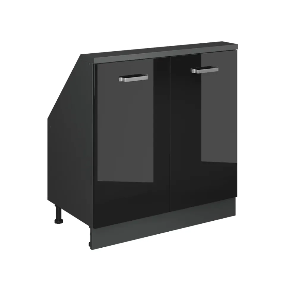 Dachschrägenschrank Rion Schwarz Hochglanz/Anthrazit mit 2 Türen Vicco