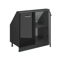 Dachschrägenschrank Rion Schwarz Hochglanz/Anthrazit mit 2 Türen Vicco