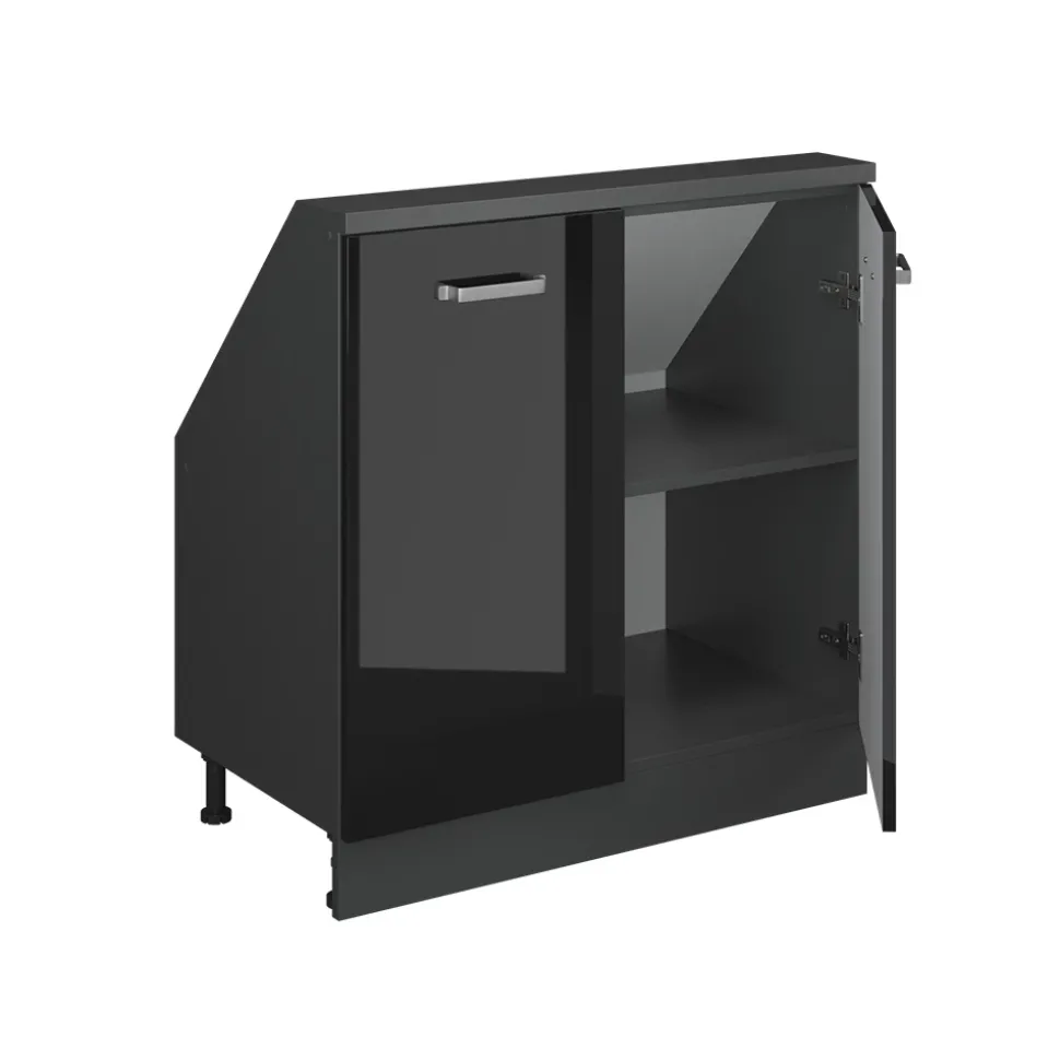 Dachschrägenschrank Rion Schwarz Hochglanz/Anthrazit mit 2 Türen Vicco