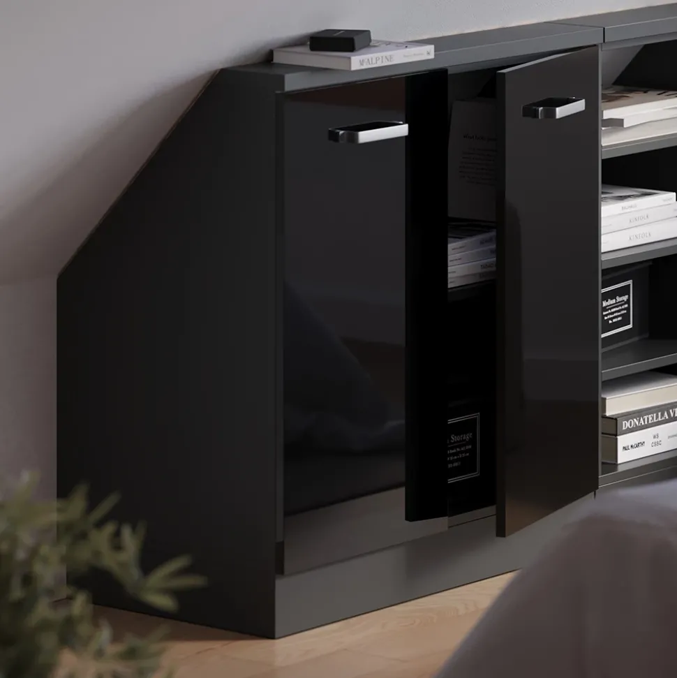 Dachschrägenschrank Rion Schwarz Hochglanz/Anthrazit mit 2 Türen Vicco