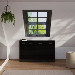 Dachschrägenschrank Rion Schwarz Hochglanz/Anthrazit mit 2 Türen Vicco