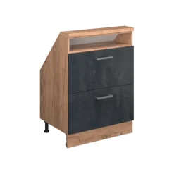 Dachschrägenschrank Rion Schwarz Beton/Goldkraft Eiche mit 2 Schubladen Vicco