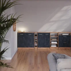 Dachschrägenschrank Rion Schwarz Beton/Goldkraft Eiche mit 2 Schubladen Vicco