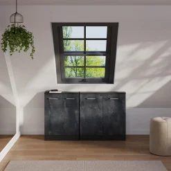 Dachschrägenschrank Rion Schwarz Beton/Anthrazit mit 2 Türen Vicco