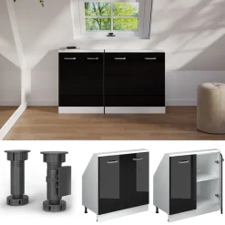 Dachschrägenschrank Rion Schwarz Hochglanz/Weiß mit 2 Türen Vicco