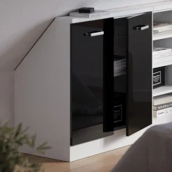 Dachschrägenschrank Rion Schwarz Hochglanz/Weiß mit 2 Türen Vicco