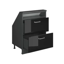 Dachschrägenschrank Rion Schwarz Hochglanz/Anthrazit mit 2 Schubladen Vicco