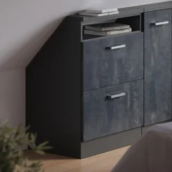 Dachschrägenschrank Rion Schwarz Beton/Anthrazit mit 2 Schubladen Vicco