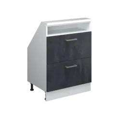 Dachschrägenschrank Rion Schwarz Beton/Weiß mit 2 Schubladen Vicco