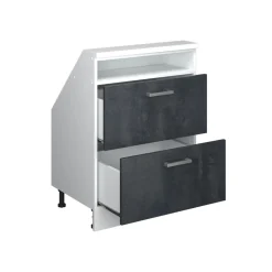 Dachschrägenschrank Rion Schwarz Beton/Weiß mit 2 Schubladen Vicco