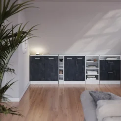 Dachschrägenschrank Rion Schwarz Beton/Weiß mit 2 Schubladen Vicco