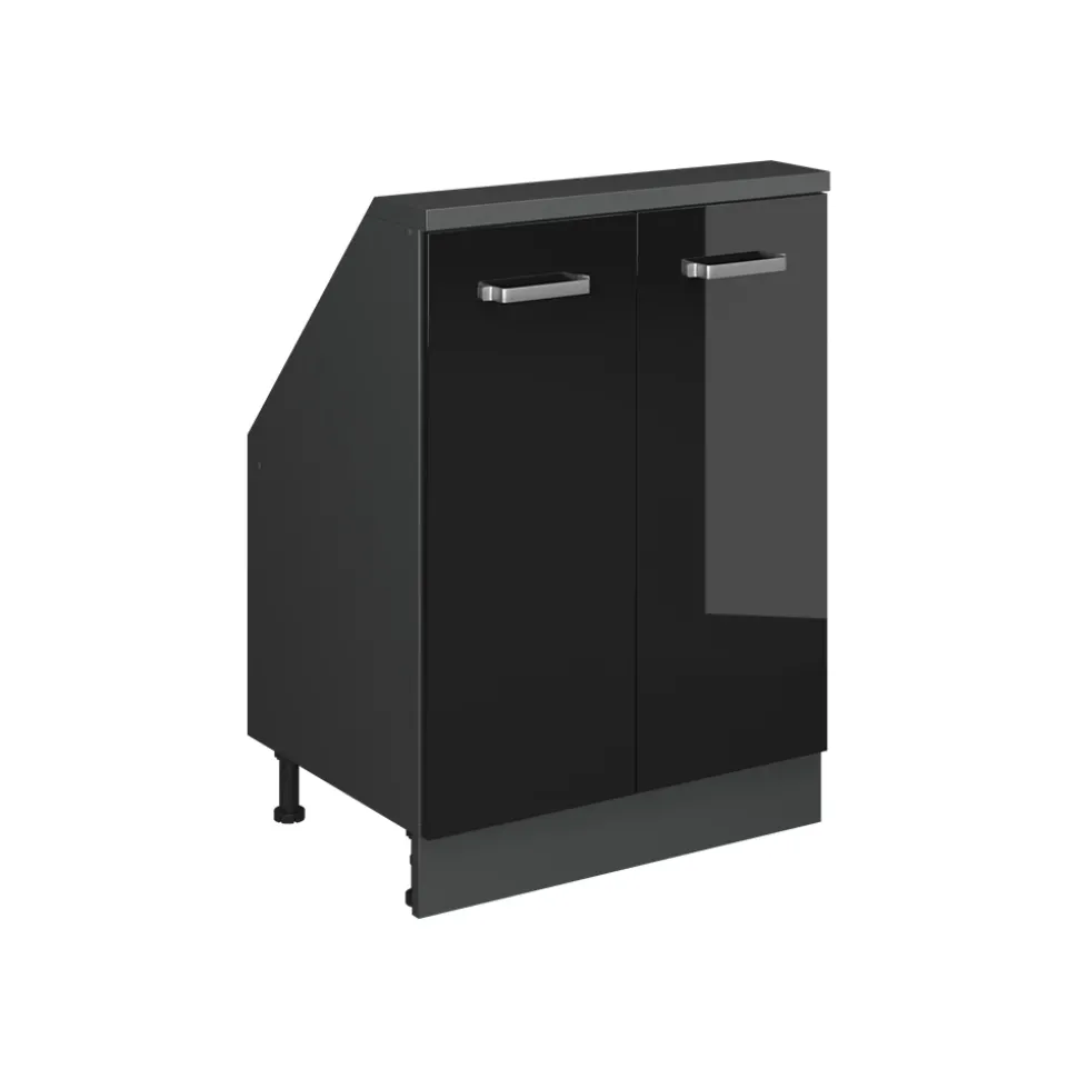 Dachschrägenschrank Rion Schwarz Hochglanz/Anthrazit mit 2 Türen Vicco