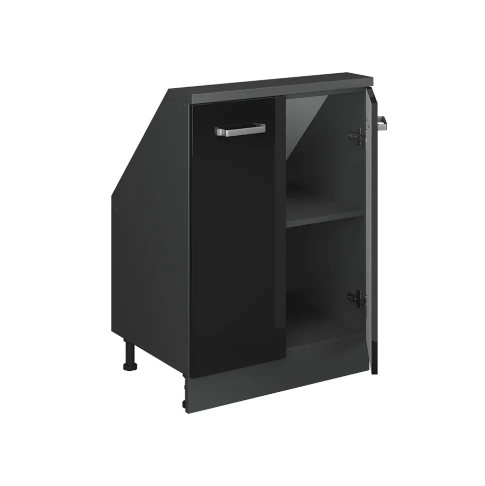 Dachschrägenschrank Rion Schwarz Hochglanz/Anthrazit mit 2 Türen Vicco