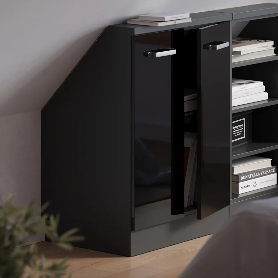 Dachschrägenschrank Rion Schwarz Hochglanz/Anthrazit mit 2 Türen Vicco