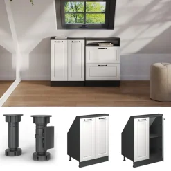 Dachschrägenschrank Rion Weiß Landhaus/Anthrazit mit 2 Türen Vicco