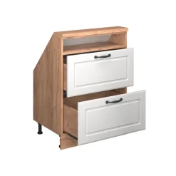 Dachschrägenschrank Rion Weiß Landhaus/Goldkraft Eiche mit 2 Schubladen Vicco