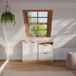 Dachschrägenschrank Rion Weiß Landhaus/Goldkraft Eiche mit 2 Schubladen Vicco