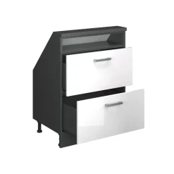 Dachschrägenschrank Rion Weiß Hochglanz/Anthrazit mit 2 Schubladen Vicco