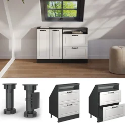 Dachschrägenschrank Rion Weiß Landhaus/Anthrazit mit 2 Schubladen Vicco