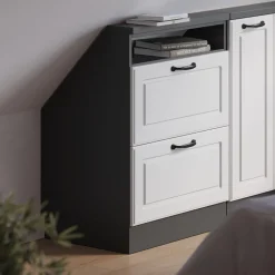 Dachschrägenschrank Rion Weiß Landhaus/Anthrazit mit 2 Schubladen Vicco