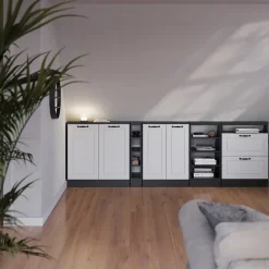 Dachschrägenschrank Rion Weiß Landhaus/Anthrazit mit 2 Schubladen Vicco