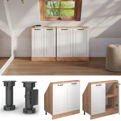 Dachschrägenschrank Rion Weiß Landhaus/Goldkraft Eiche mit 2 Türen Vicco