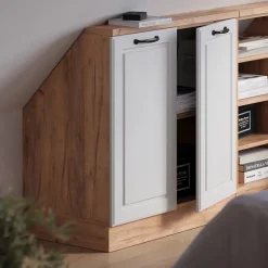 Dachschrägenschrank Rion Weiß Landhaus/Goldkraft Eiche mit 2 Türen Vicco