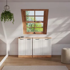 Dachschrägenschrank Rion Weiß Landhaus/Goldkraft Eiche mit 2 Türen Vicco