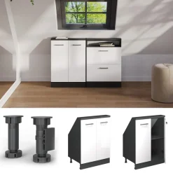 Dachschrägenschrank Rion Weiß Hochglanz/Anthrazit mit 2 Türen Vicco