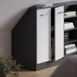 Dachschrägenschrank Rion Weiß Hochglanz/Anthrazit mit 2 Türen Vicco