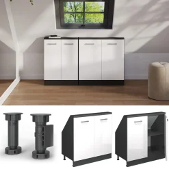 Dachschrägenschrank Rion Weiß Hochglanz/Anthrazit mit 2 Türen Vicco