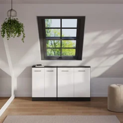 Dachschrägenschrank Rion Weiß Hochglanz/Anthrazit mit 2 Türen Vicco