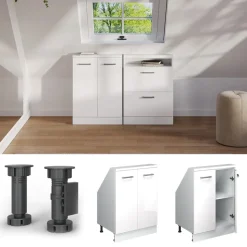 Dachschrägenschrank Rion Weiß Hochglanz/Weiß mit 2 Türen Vicco