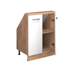 Dachschrägenschrank Rion Weiß Hochglanz/Goldkraft Eiche mit 2 Türen Vicco