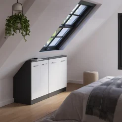 Dachschrägenschrank-Set Rion Weiß Hochglanz/Anthrazit 2er Set Vicco