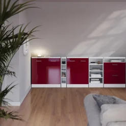 Dachschrägenschrank-Set Rion Bordeaux Hochglanz/Weiß 2er Set Vicco