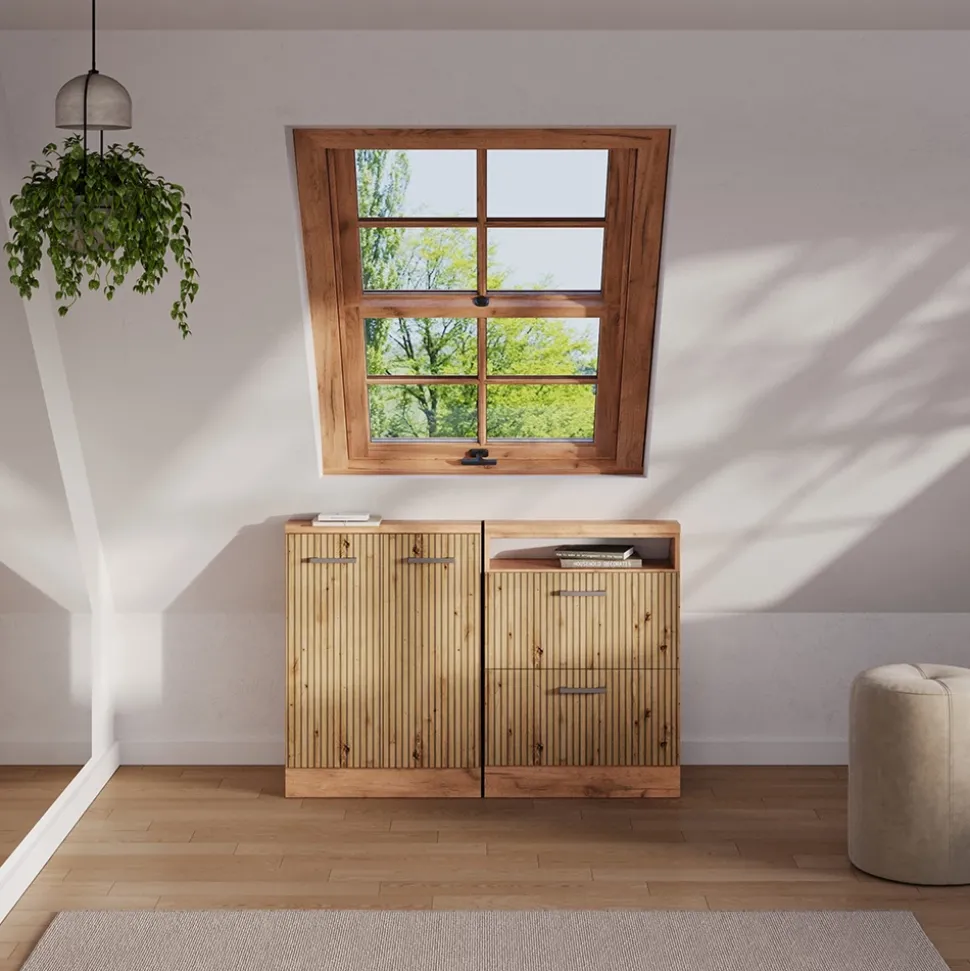 Dachschrägenschrank-Set Rion Artisan-Eiche/Goldkraft Eiche 2er Set Vicco