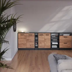 Dachschrägenschrank-Set Rion Goldkraft Eiche/Anthrazit 2er Set Vicco